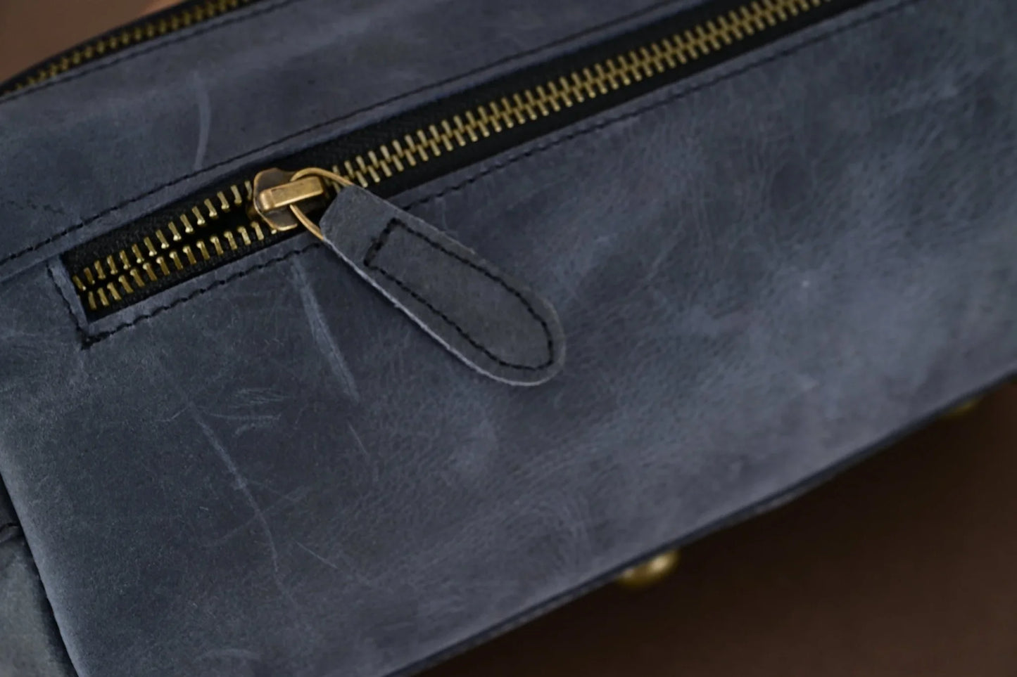 premium cowhide leather toiletry bag travel dopp kit distressed blue - 