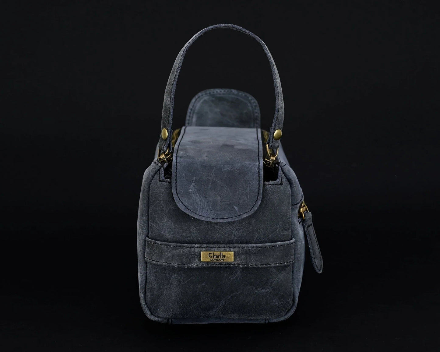 premium cowhide leather toiletry bag travel dopp kit distressed blue - 