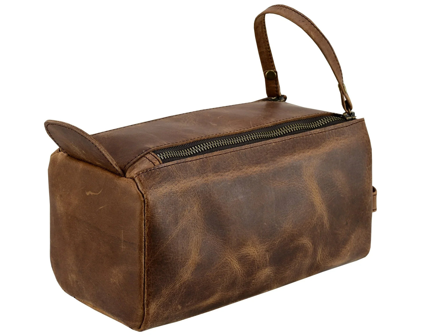 premium cowhide leather toiletry bag travel dopp kit distressed brown - 