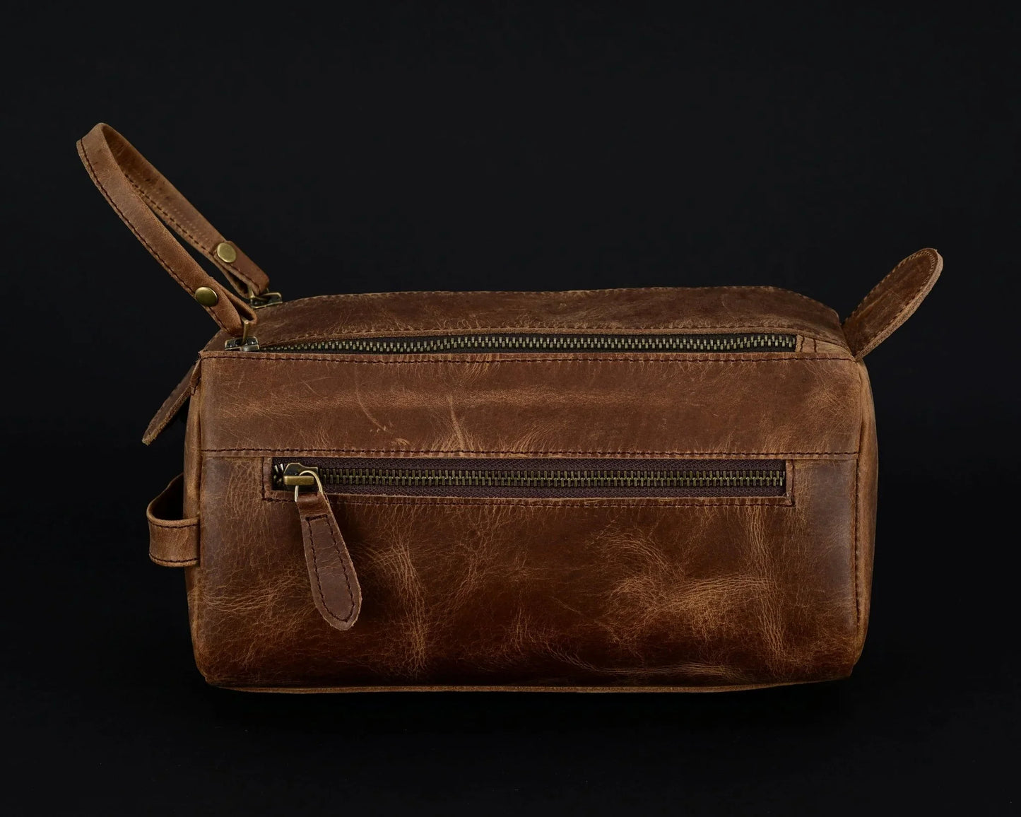 premium cowhide leather toiletry bag travel dopp kit distressed brown - 