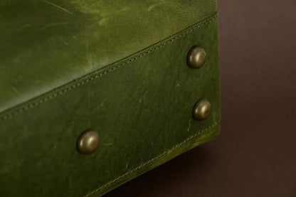 Premium Cowhide Leather Toiletry Bag Travel Dopp Kit Distressed Green - 