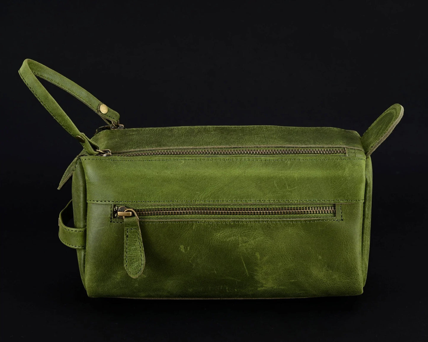 premium cowhide leather toiletry bag travel dopp kit distressed green - 