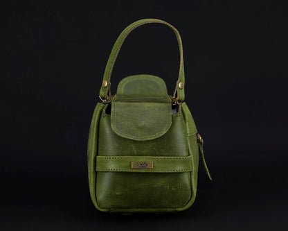 Premium Cowhide Leather Toiletry Bag Travel Dopp Kit Distressed Green - 