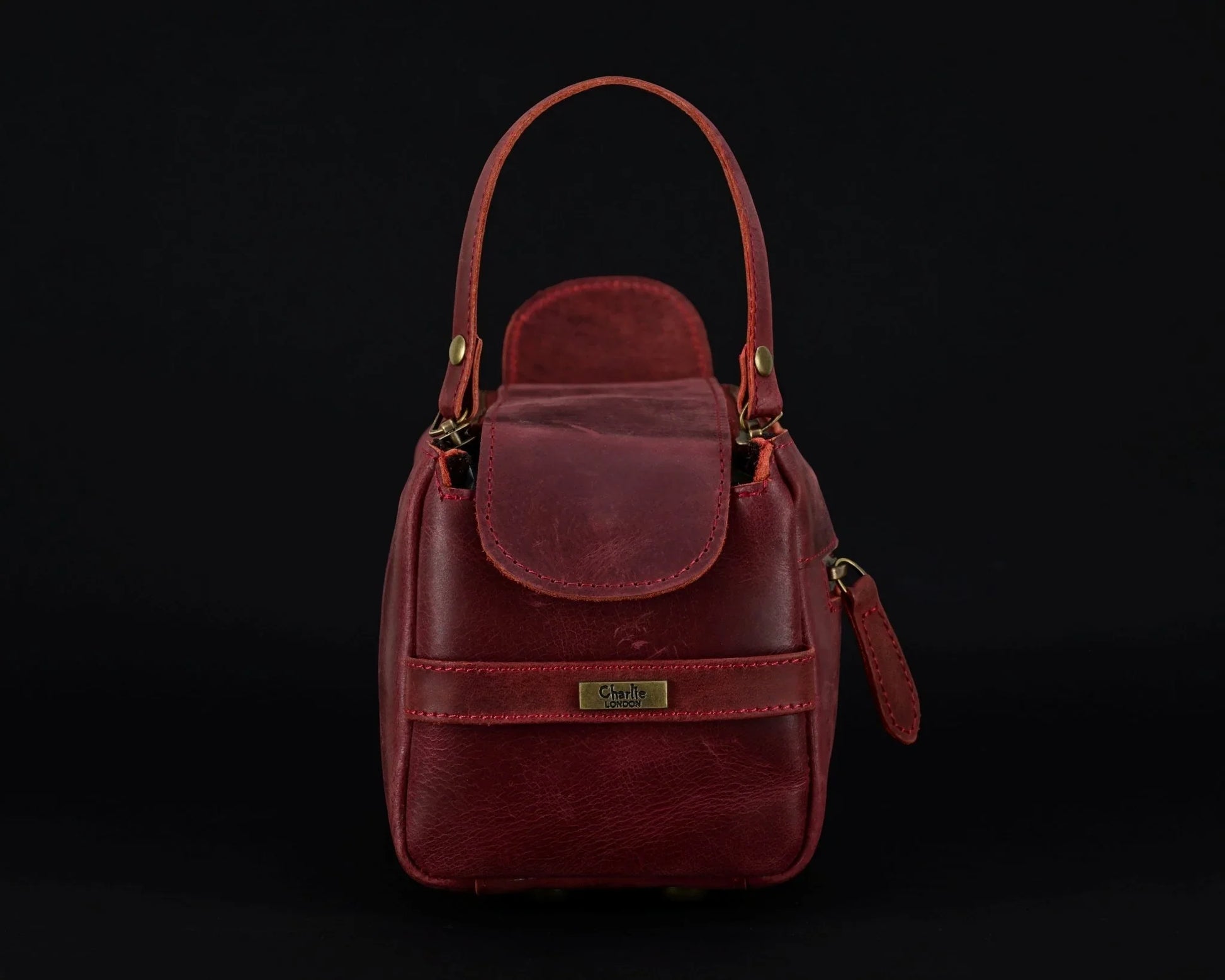Premium Cowhide Leather Toiletry Bag Travel Dopp Kit Distressed Maroon - 