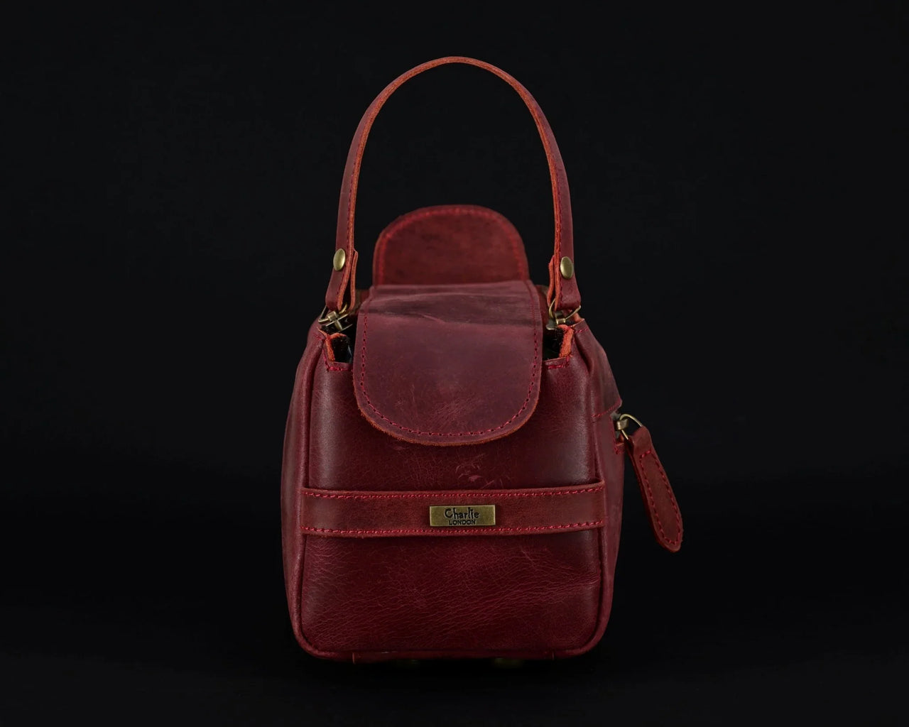 Premium Cowhide Leather Toiletry Bag Travel Dopp Kit Distressed Maroon - 
