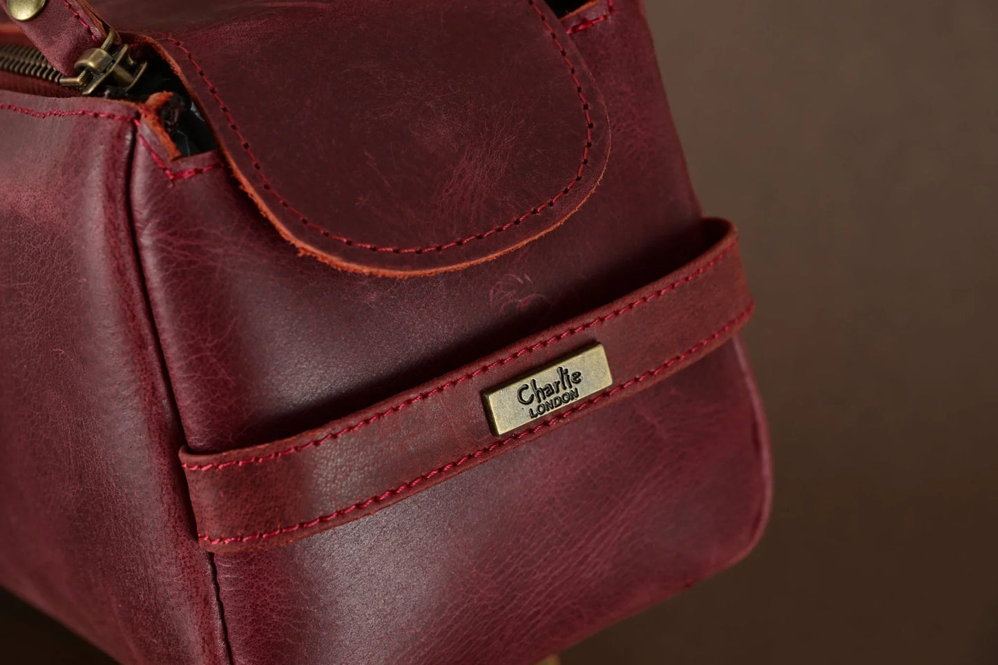 premium cowhide leather toiletry bag travel dopp kit distressed maroon - 