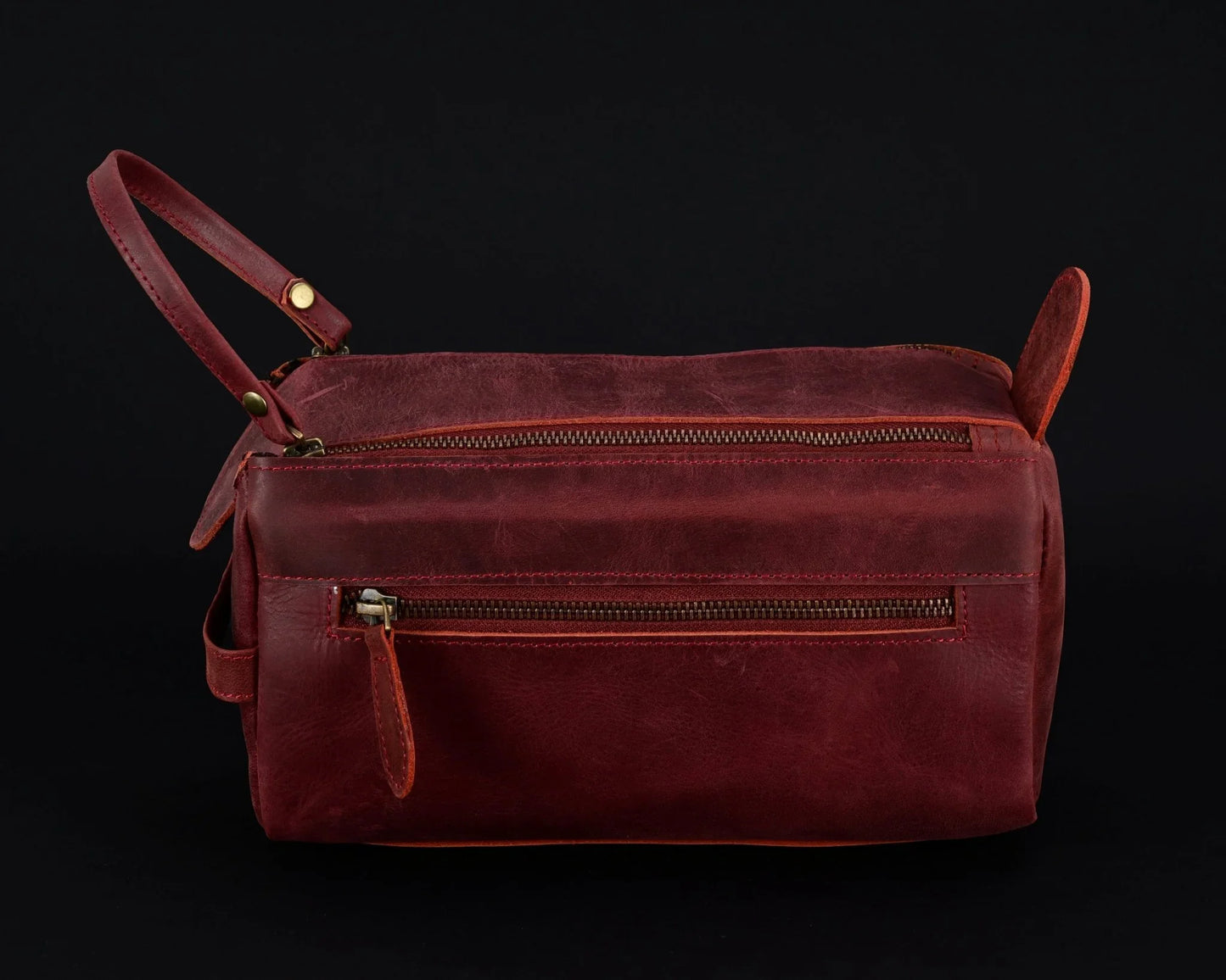 premium cowhide leather toiletry bag travel dopp kit distressed maroon - 