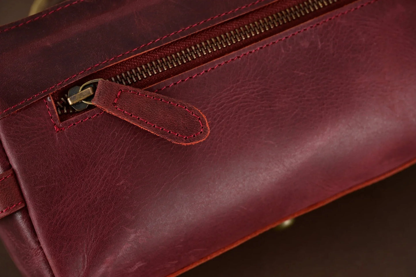premium cowhide leather toiletry bag travel dopp kit distressed maroon - 