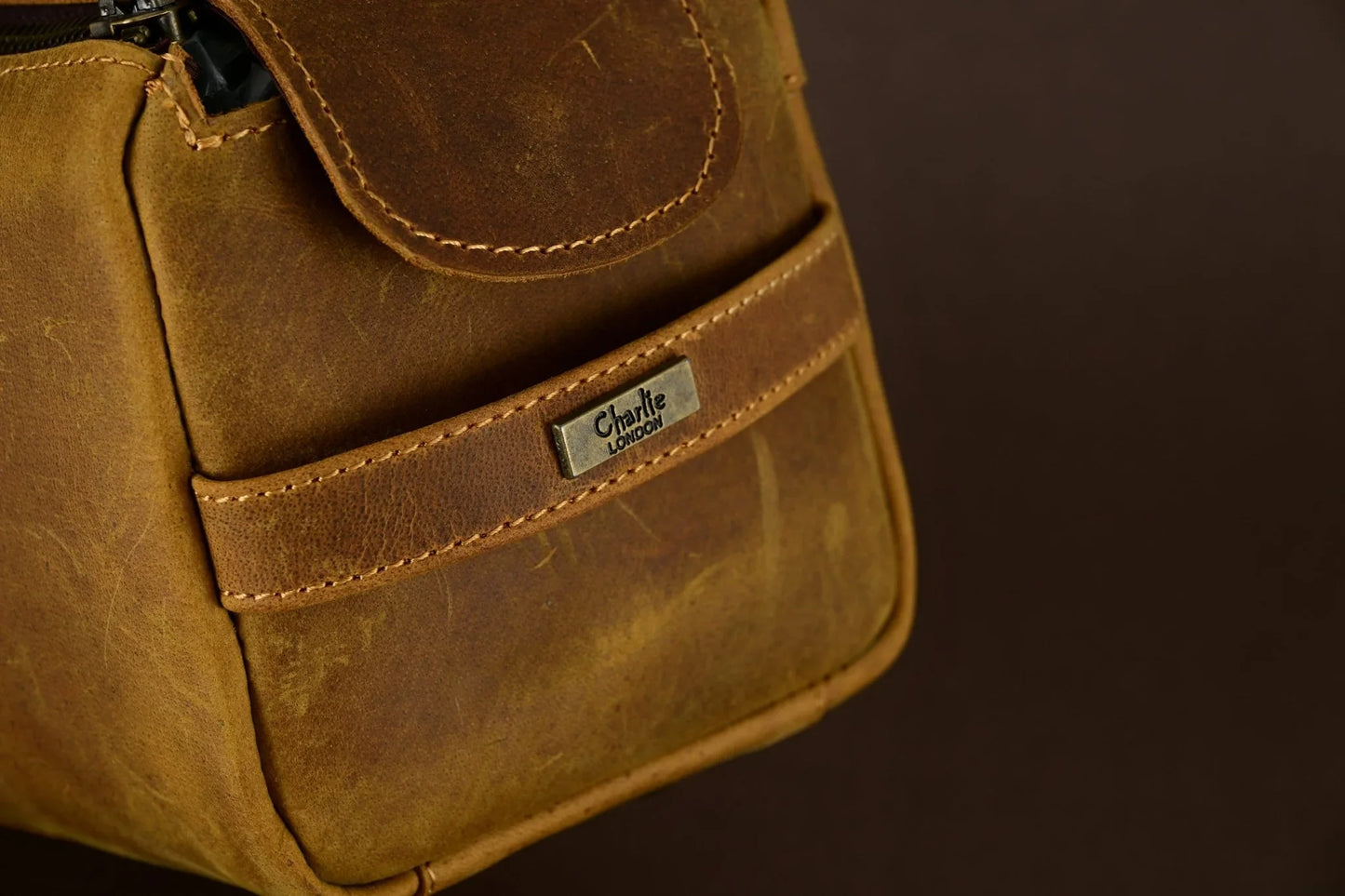premium cowhide leather toiletry bag travel dopp kit distressed tan - 