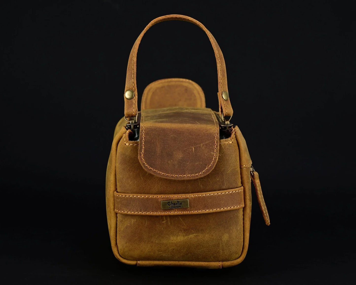 premium cowhide leather toiletry bag travel dopp kit distressed tan - 