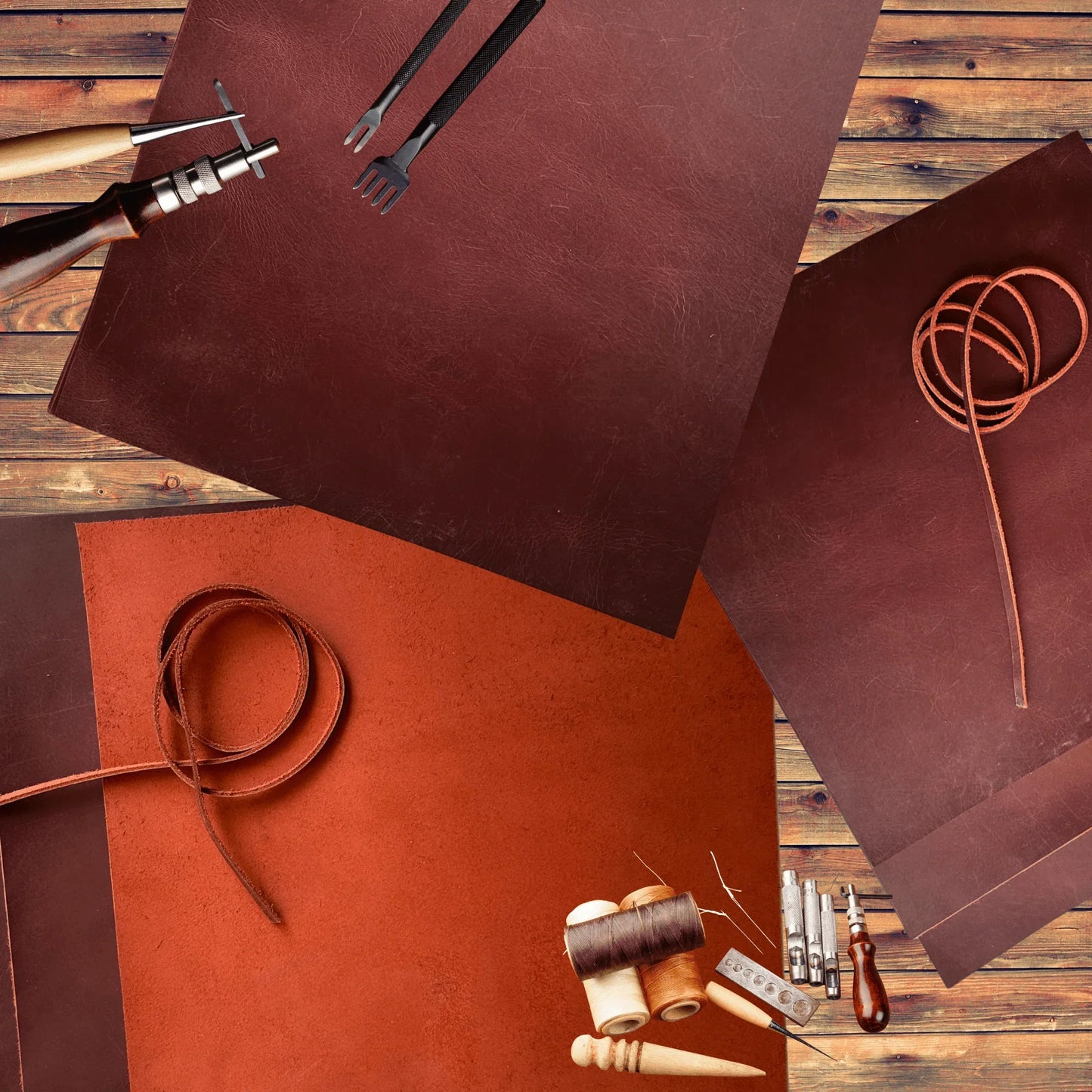 premium full grain buffalo leather sheets (3 - pack) with 91 cm cord – perfect for diy crafts, wallets & jewelry - 
