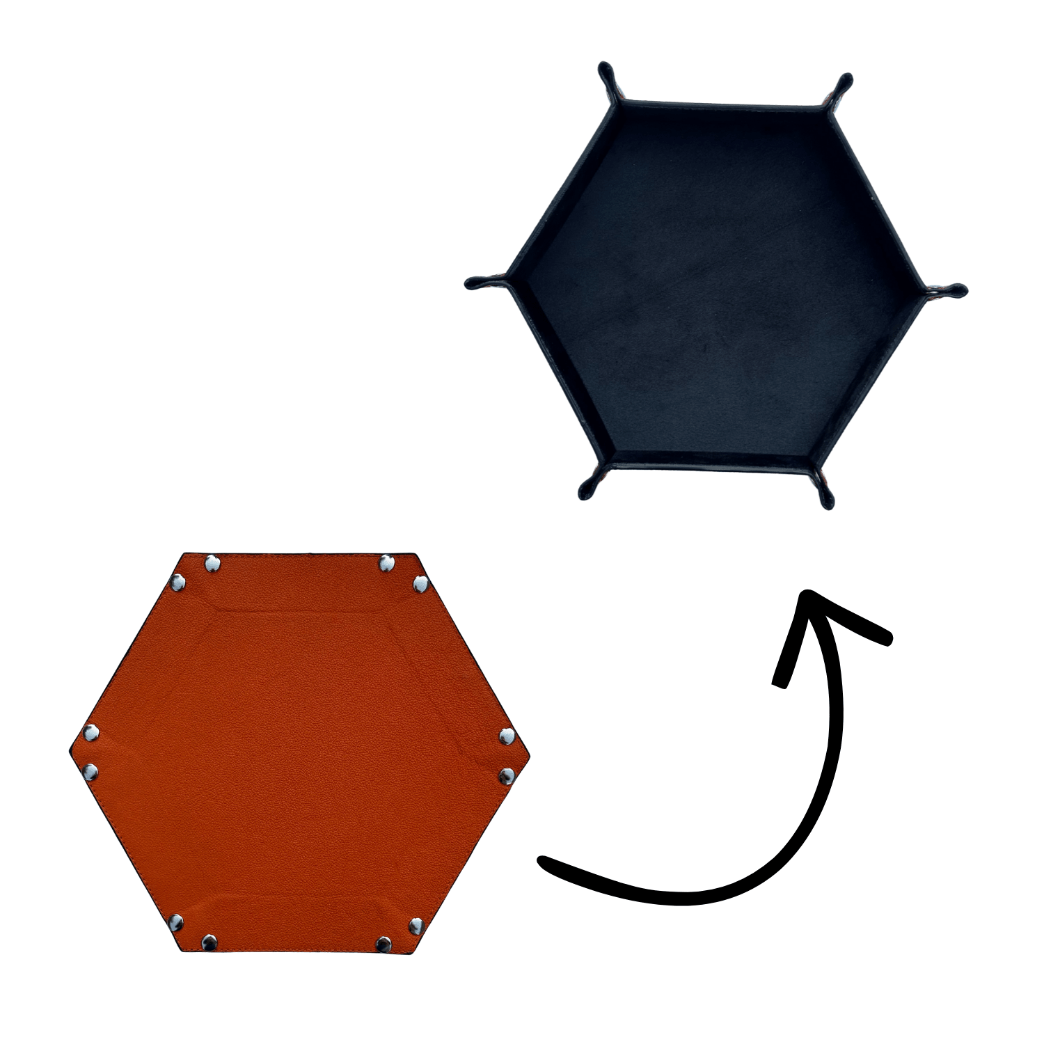 Premium Genuine Leather Hexagonal Valet Tray - Luxury Desk Organiser - 