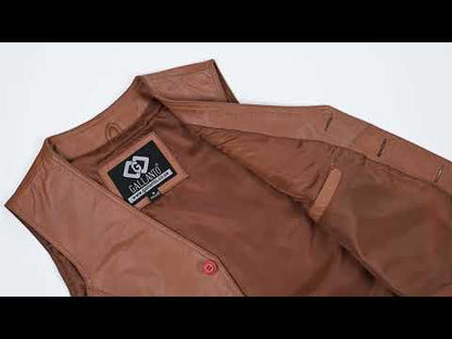 Classic Mens Buttoned Leather Waistcoat - Biker Vest in Black, Brown, Tan or Blue
