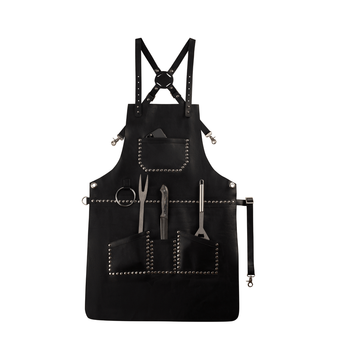 Real Leather Multi - Pocket Apron Butcher Apron - BBQ Apron - Cooking Apron - 