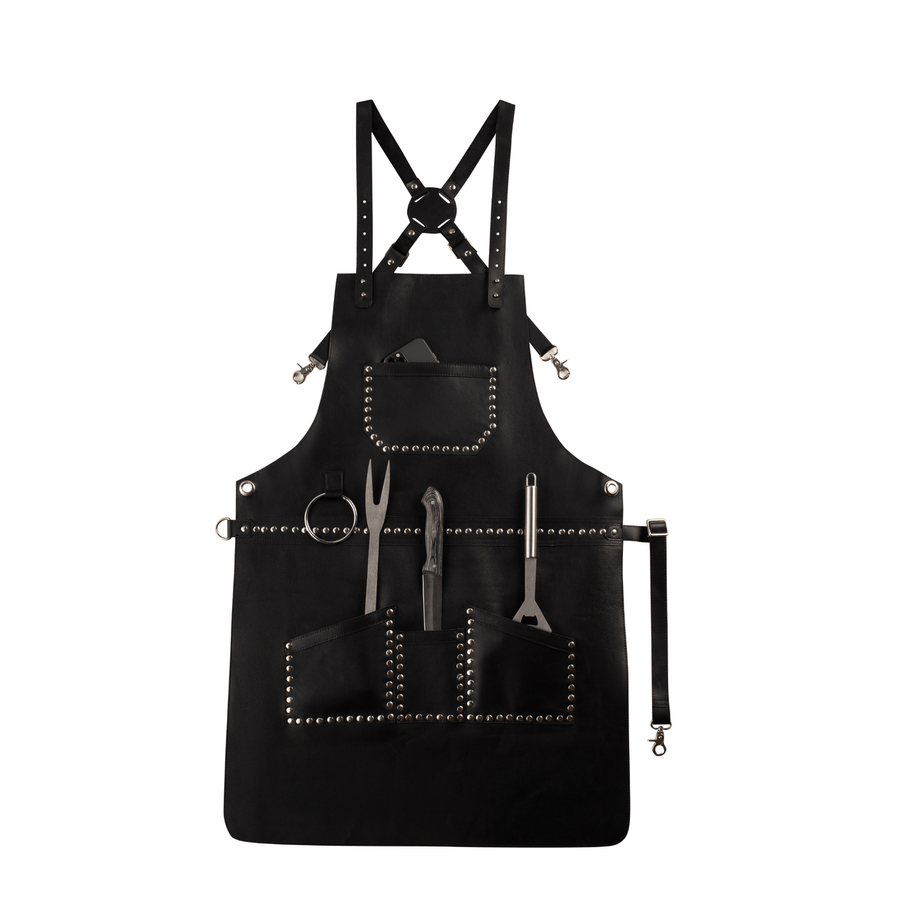 Real Leather Multi - Pocket Apron Butcher Apron - BBQ Apron - Cooking Apron - 