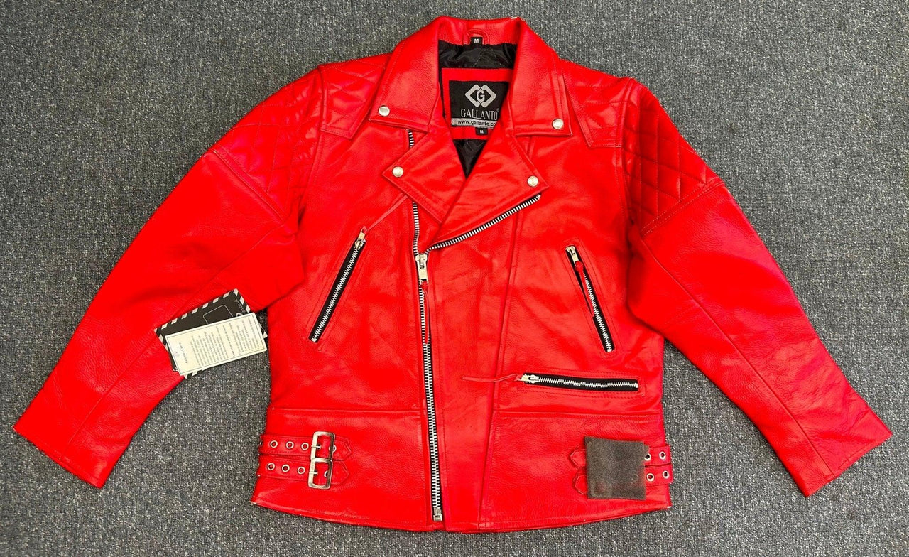 Red Diamond Mens Biker Leather Jacket - 