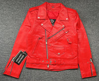 Red Marlon Brando Leather Biker Jacket - 