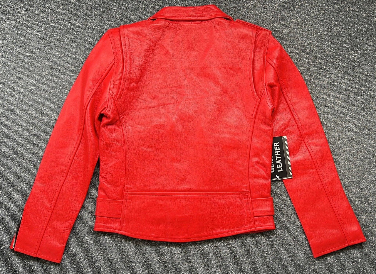 Red Marlon Brando Leather Biker Jacket - 