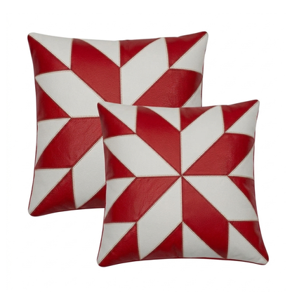 2 x Black & White Flower Original Leather Cushion Covers