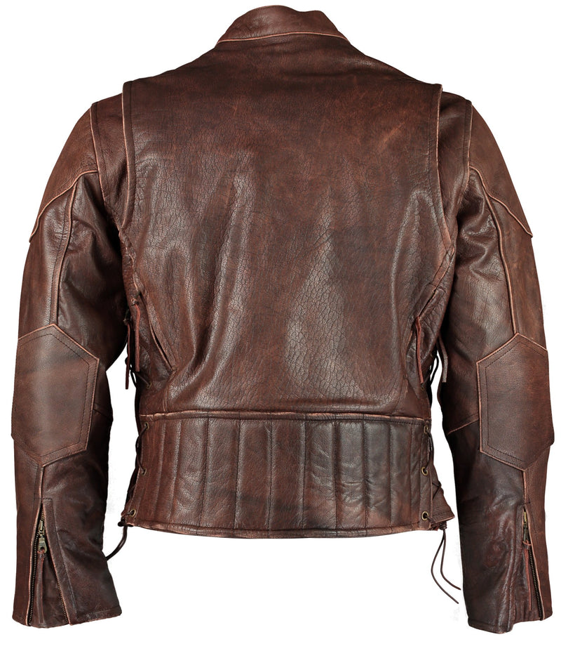 Retro Brown Cruiser Vented Biker Distressed Leather Jacket 3XL - 