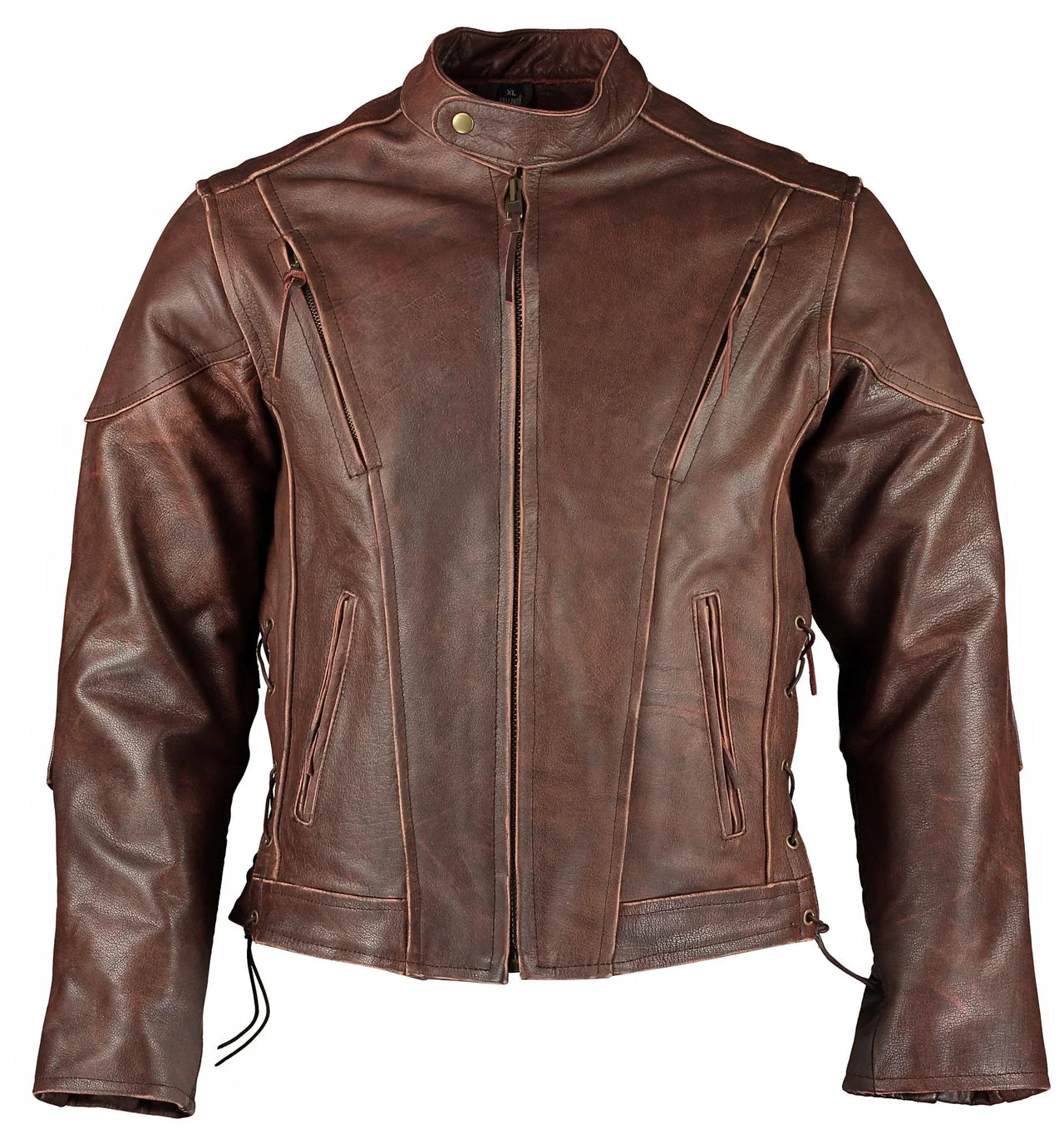 Retro Brown Cruiser Vented Biker Distressed Leather Jacket 3XL - 