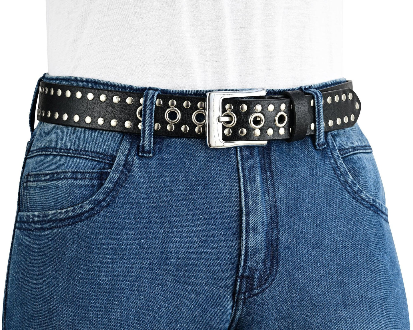 rock style rivets studs genuine leather belt - punk goth - 