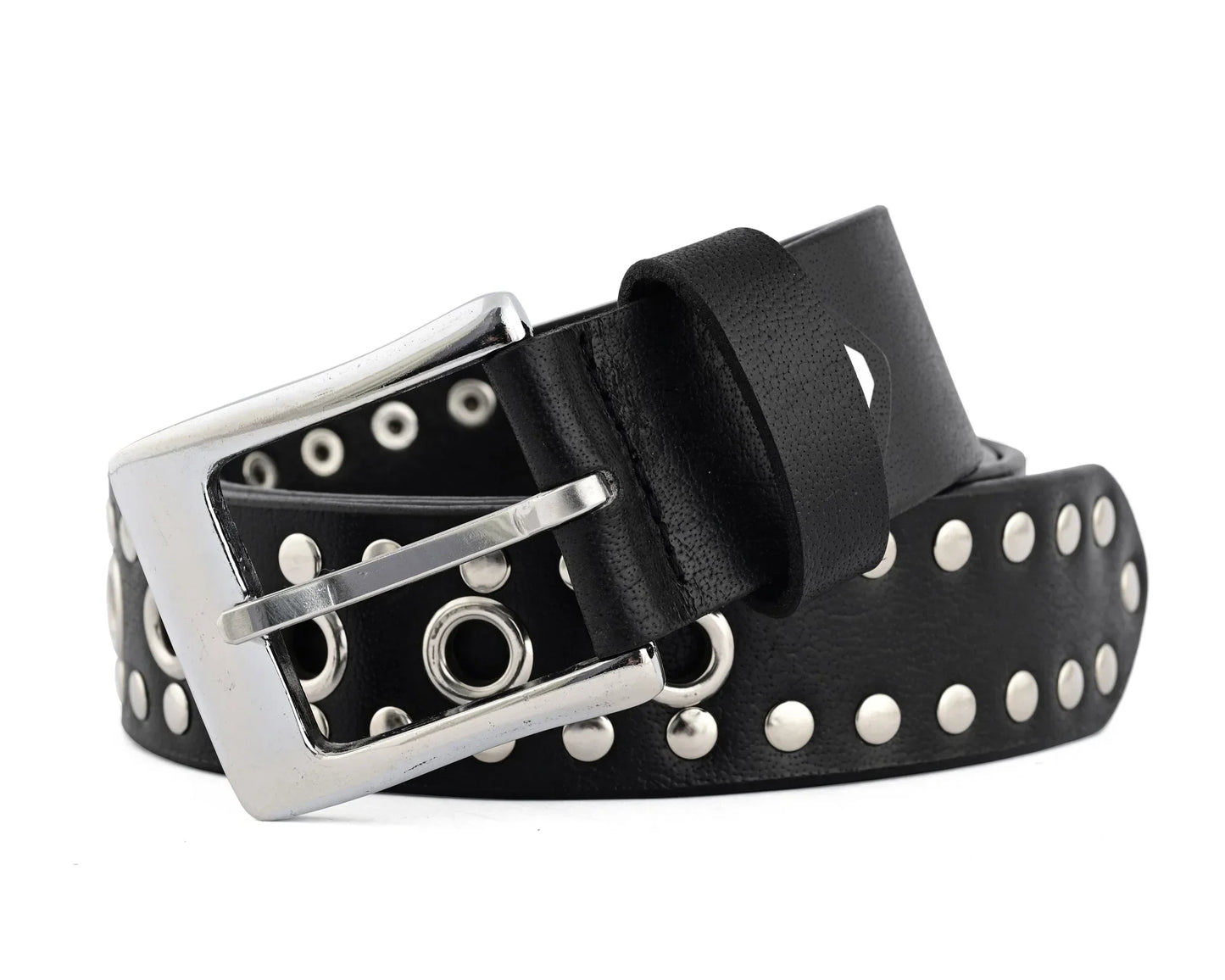 rock style rivets studs genuine leather belt - punk goth - 