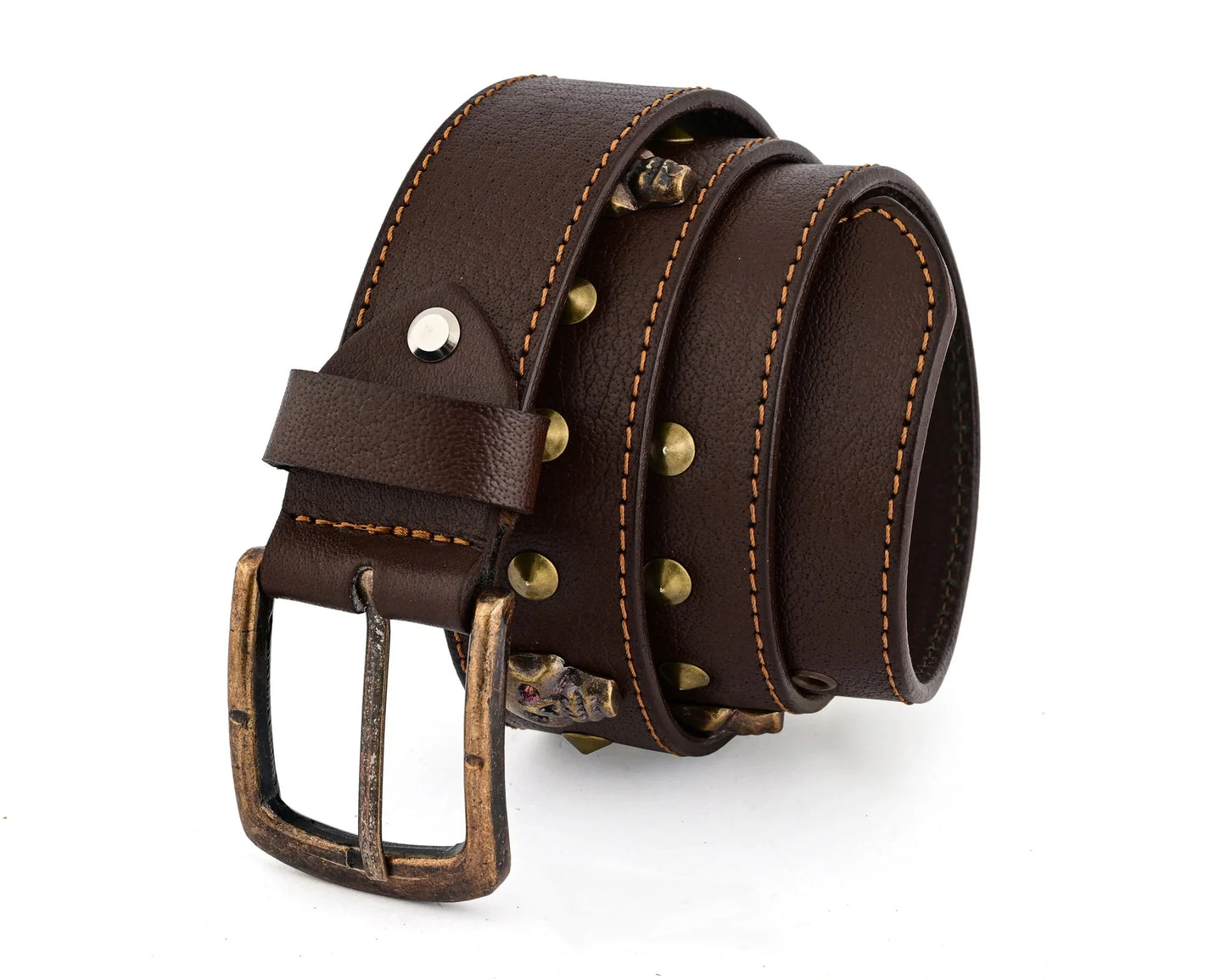 skull and pyramid studs genuine leather belt punk rock - 