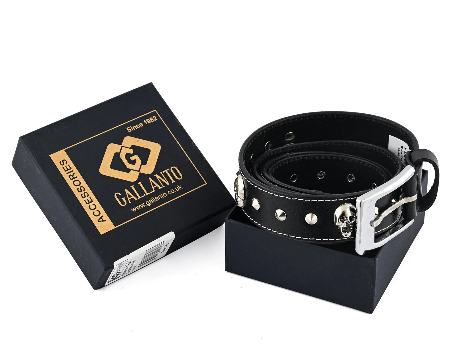 skull and pyramid studs genuine leather belt punk rock - 