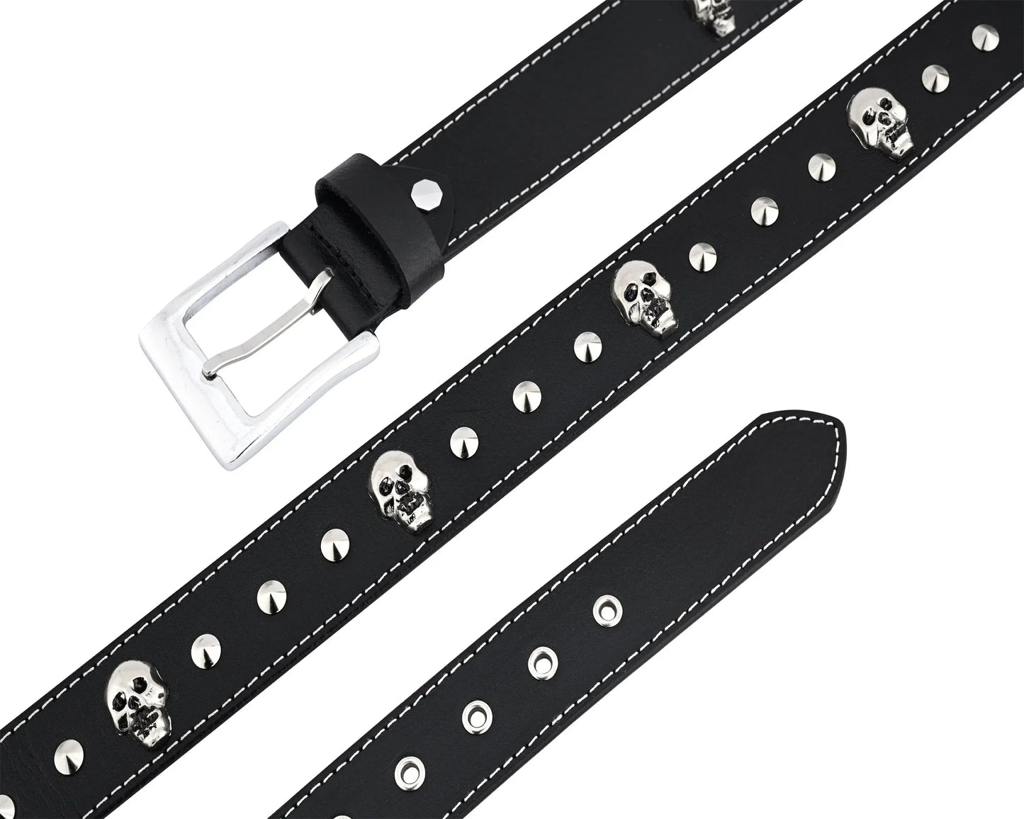 skull and pyramid studs genuine leather belt punk rock - 