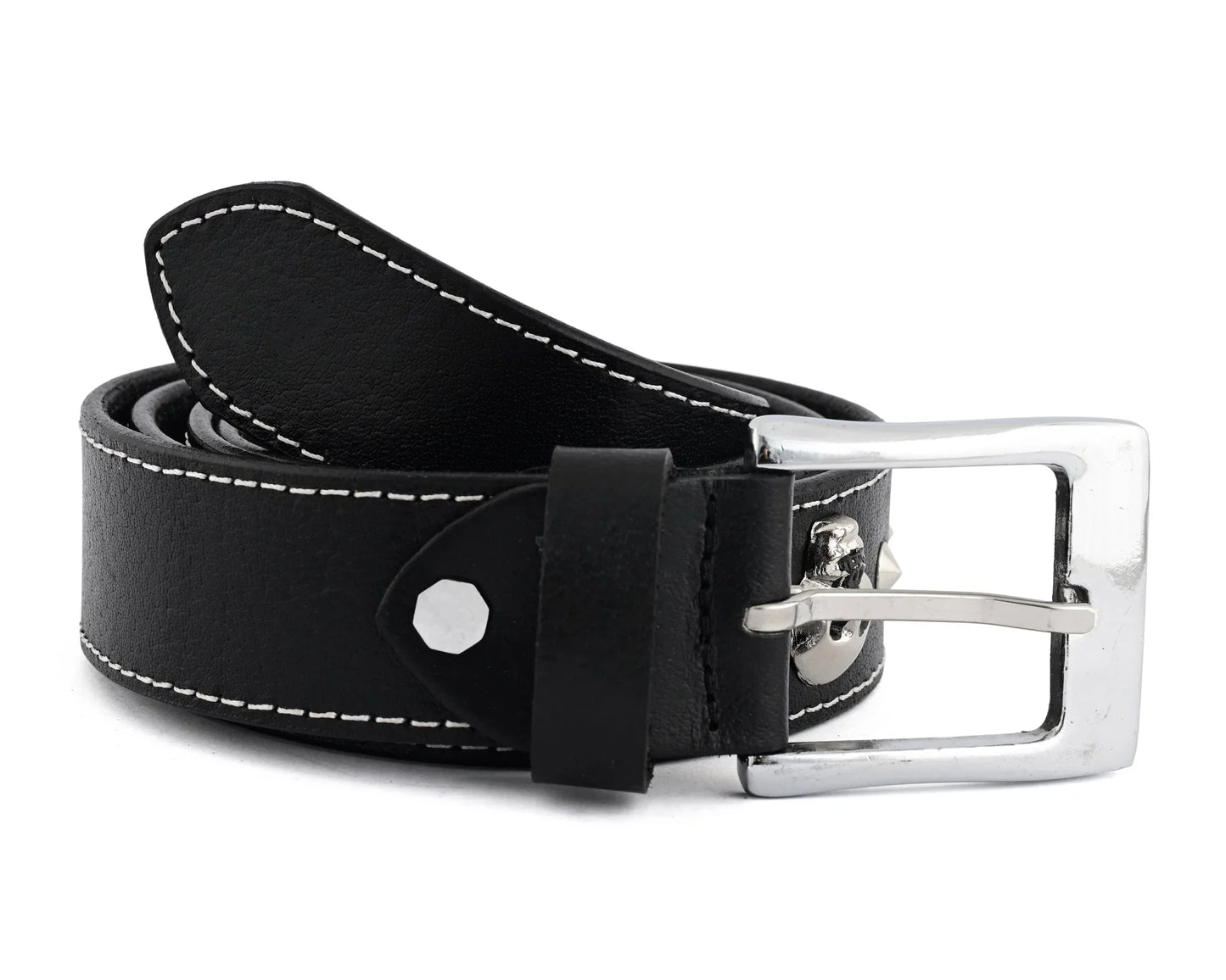 skull and pyramid studs genuine leather belt punk rock - 
