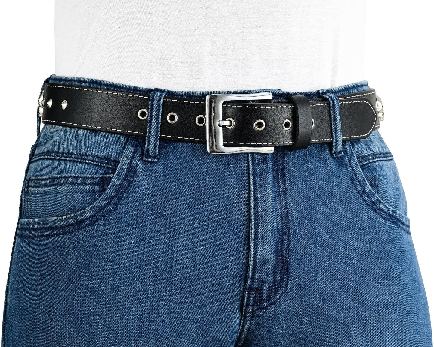 skull and pyramid studs genuine leather belt punk rock - 