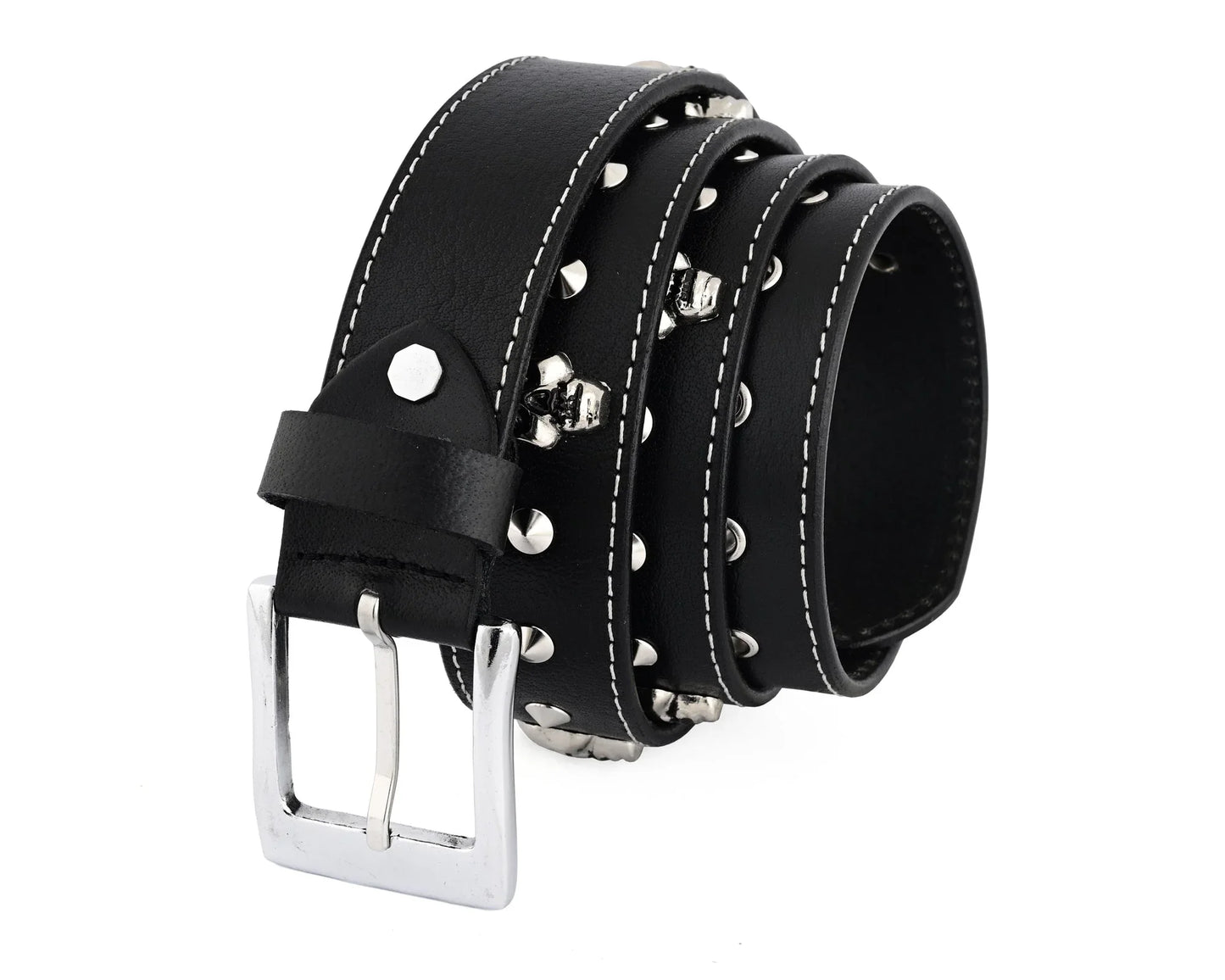 skull and pyramid studs genuine leather belt punk rock - 