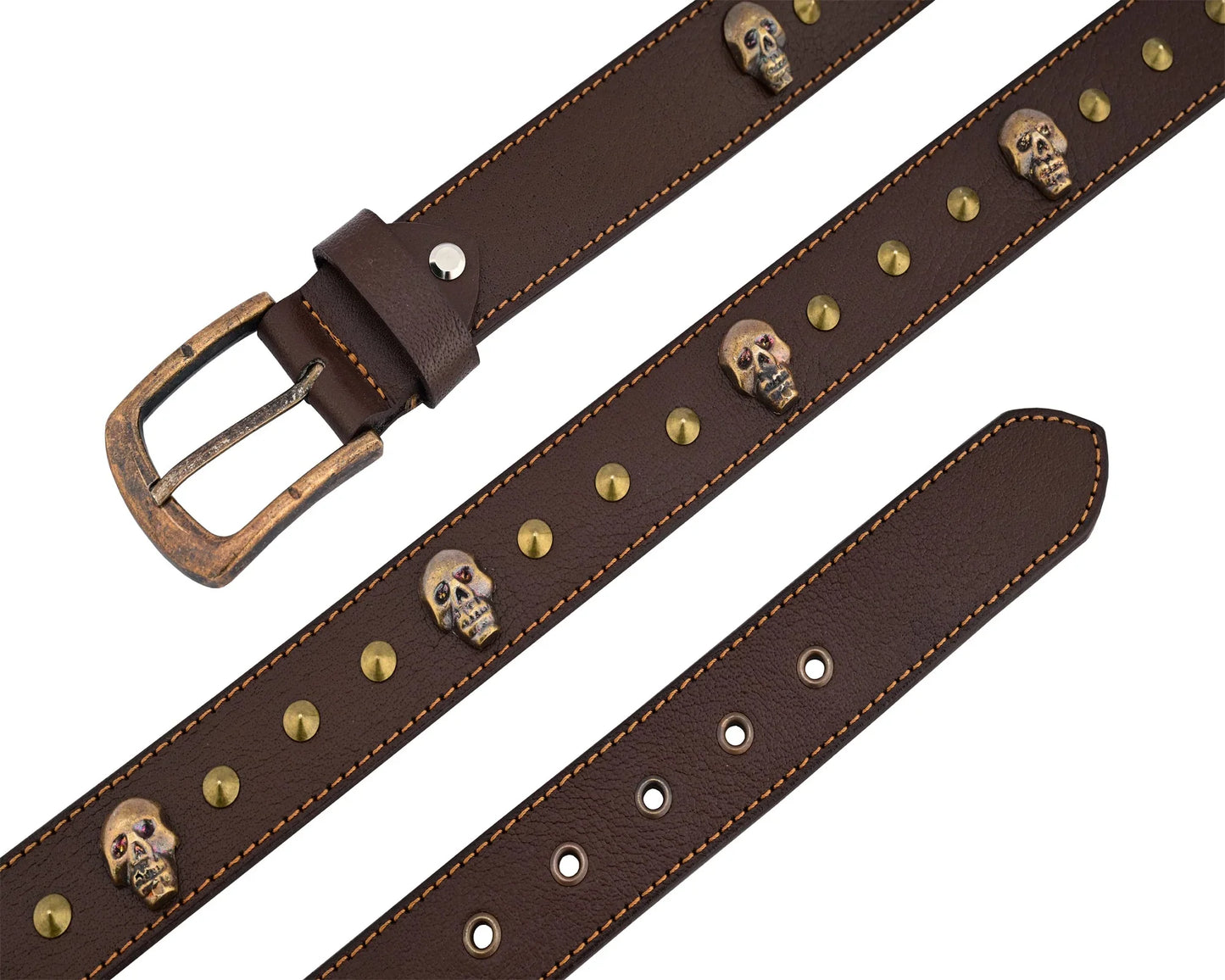 skull and pyramid studs genuine leather belt punk rock - 