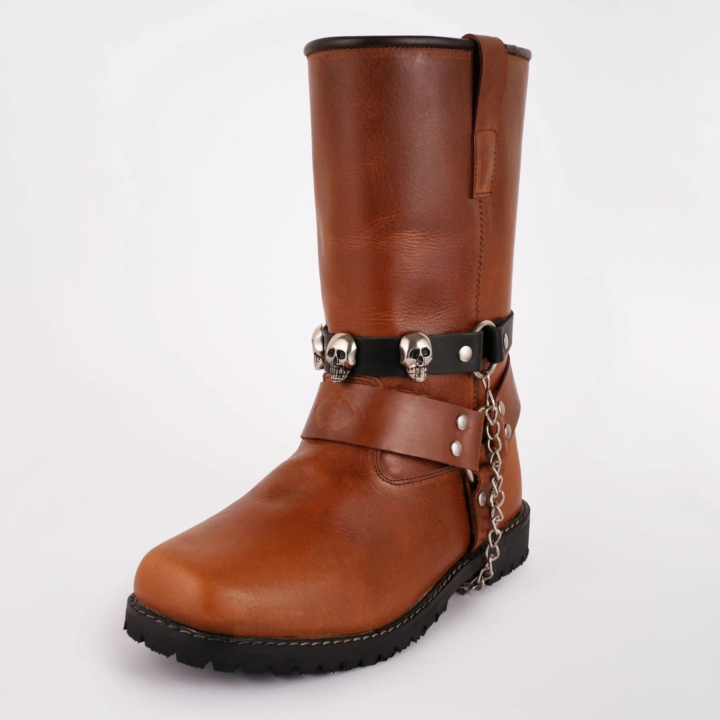 skull leather boot chain - biker motorcycle acessory - 