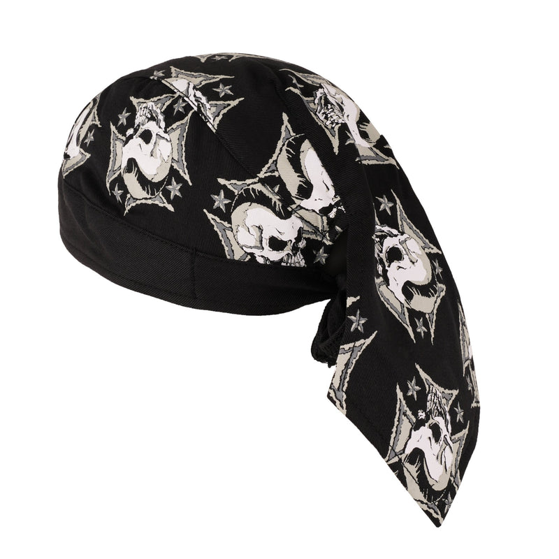 Skull on Iron Cross & Stars Black Textile Motorcycle Headwrap - 
