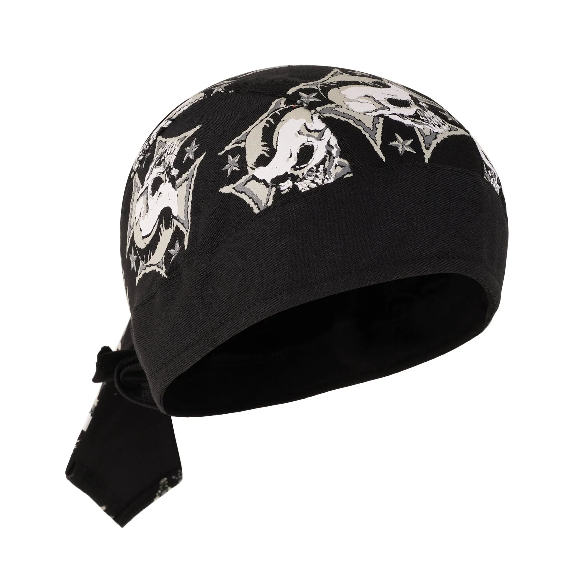 Skull on Iron Cross & Stars Black Textile Motorcycle Headwrap - 