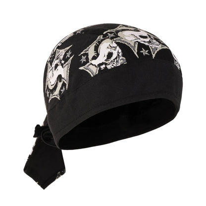 Skull on Iron Cross & Stars Black Textile Motorcycle Headwrap - 