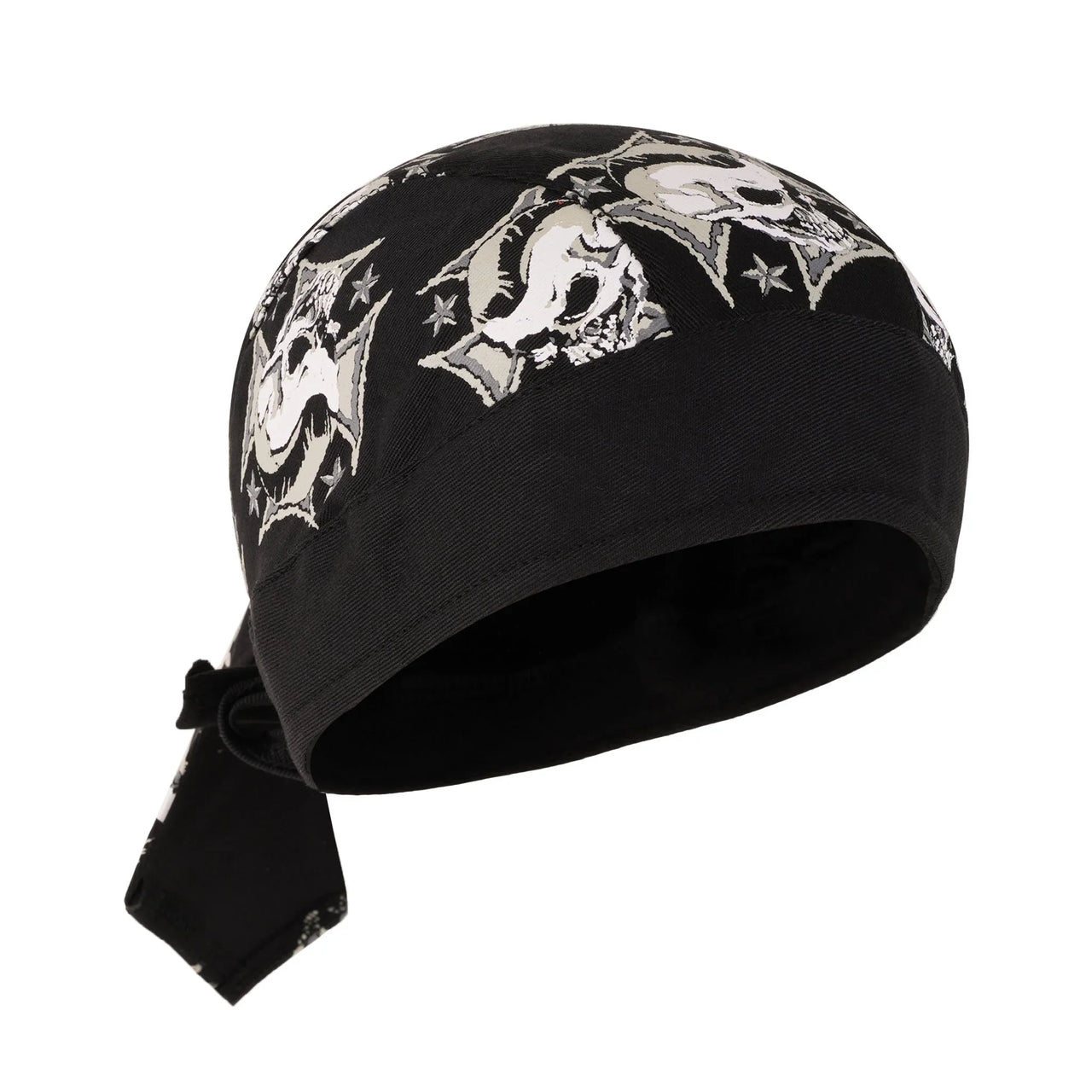 Skull on Iron Cross & Stars Black Textile Motorcycle Headwrap - 