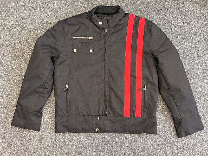 Smart Cafe Racer Textile Black Biker Jacket Red Stripes - 