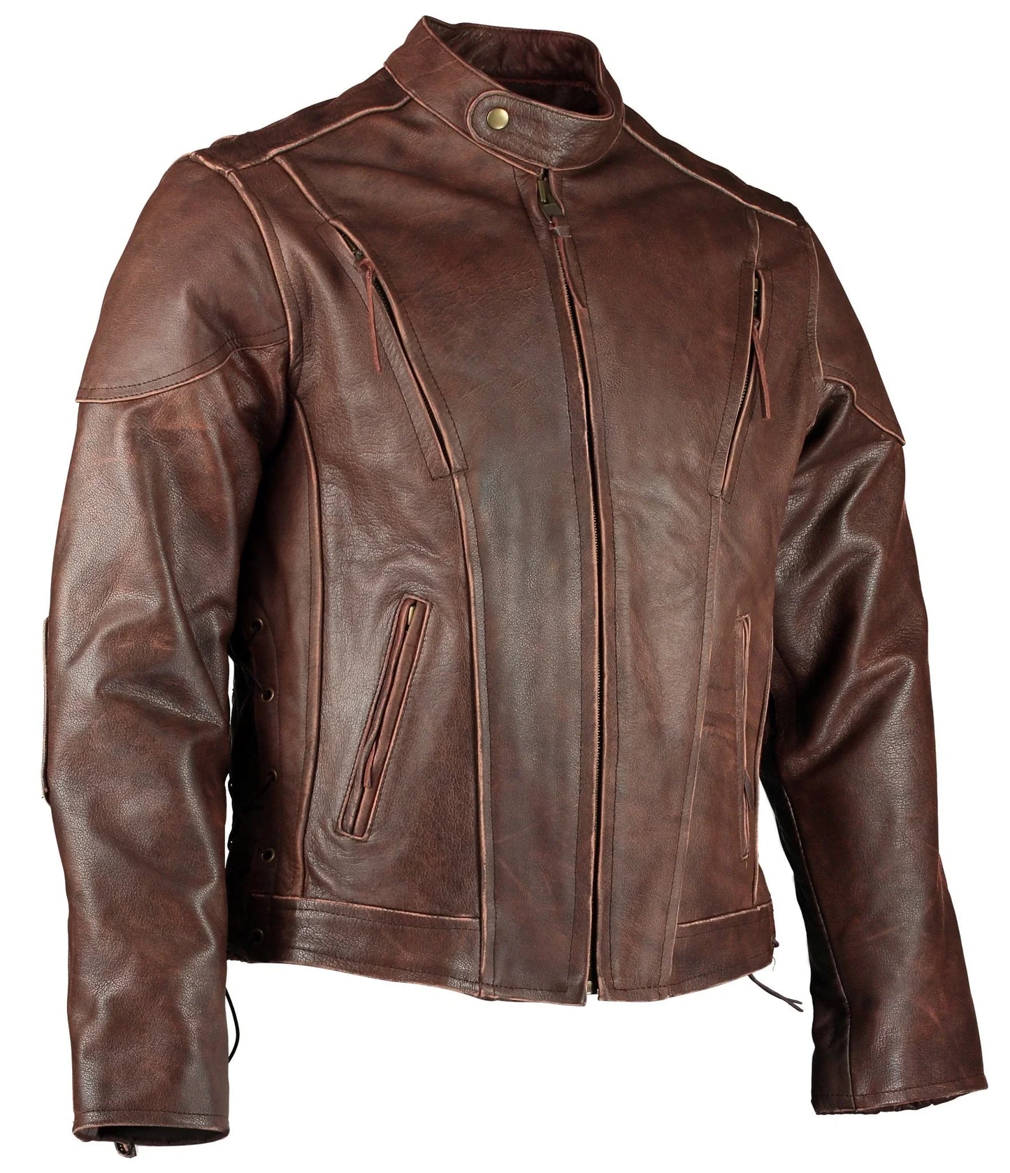 speedster retro brown cruiser vented biker distressed leather jacket motorcycle - 