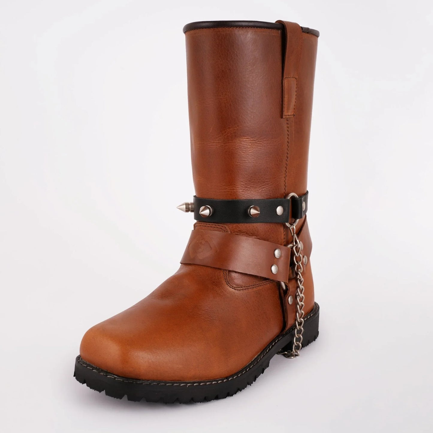 spikes leather boot chain - biker motorcycle acessory - 