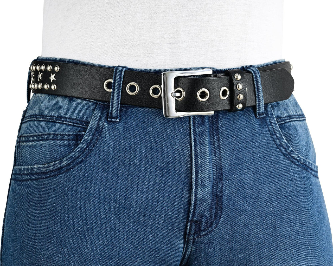Stars Studded Genuine Leather Belt Punk Rock Gothic Style - 