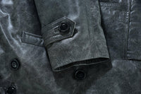 Stone Wash Vintage Men's Leather Jacket - Double Breasted Dr. Who & Kriegsmarine Inspired -