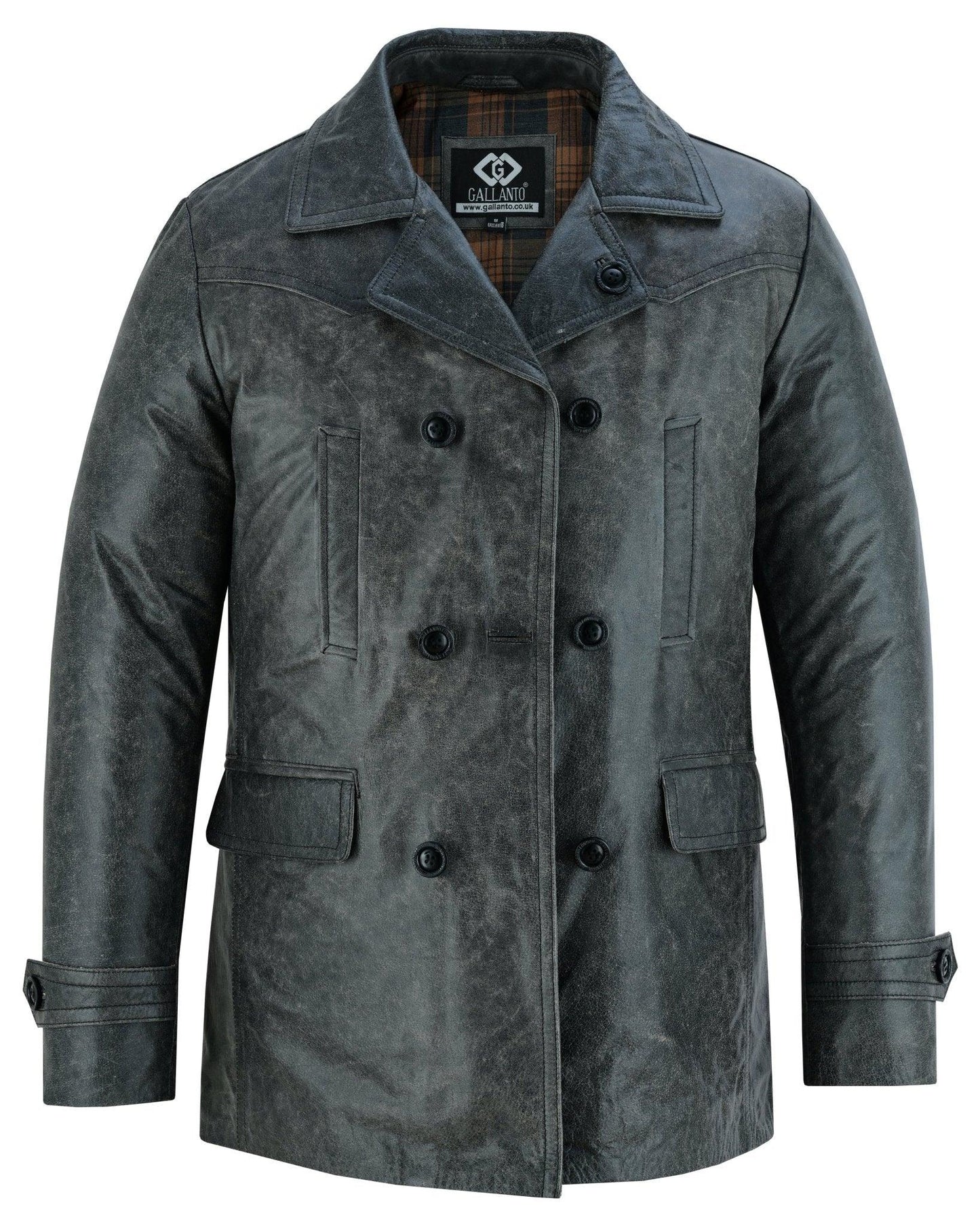 stone wash vintage men's leather jacket - double breasted dr. who & kriegsmarine inspired -
