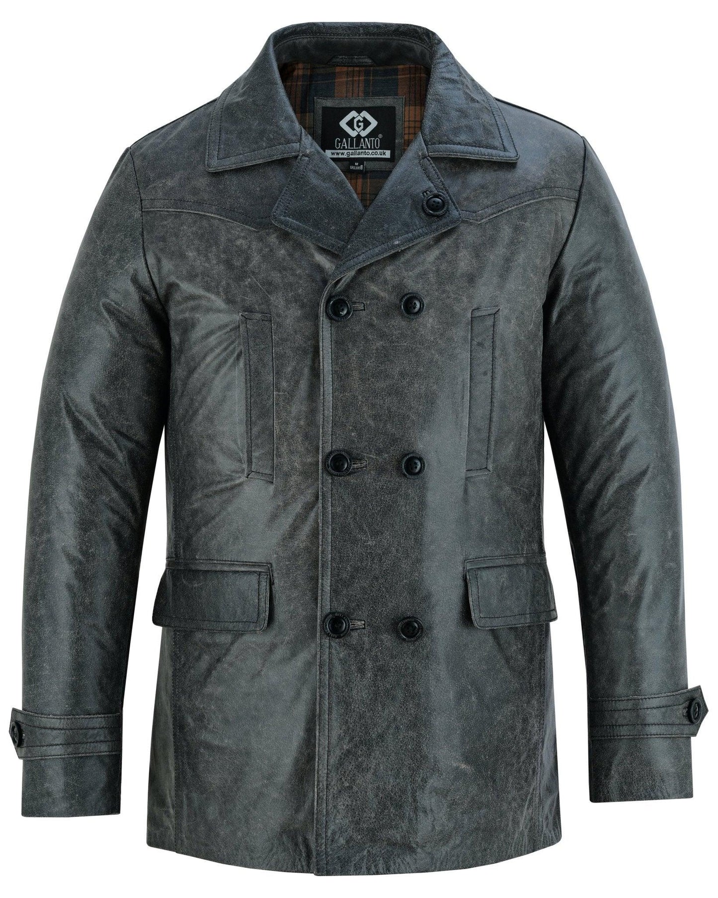 stone wash vintage men's leather jacket - double breasted dr. who & kriegsmarine inspired -