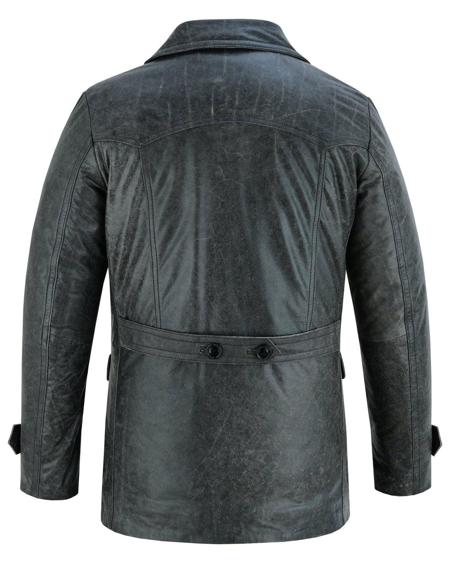 stone wash vintage men's leather jacket - double breasted dr. who & kriegsmarine inspired -
