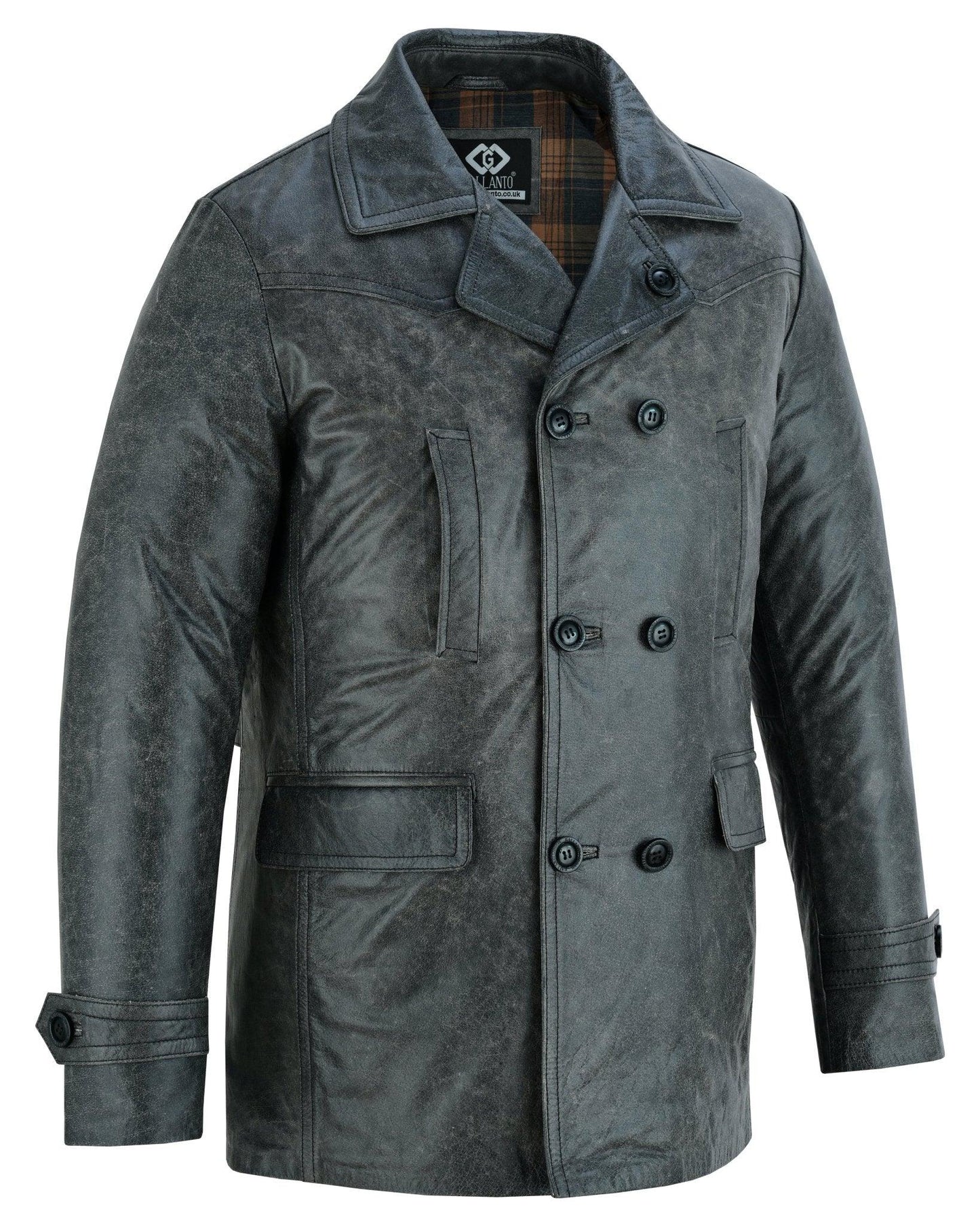 stone wash vintage men's leather jacket - double breasted dr. who & kriegsmarine inspired -