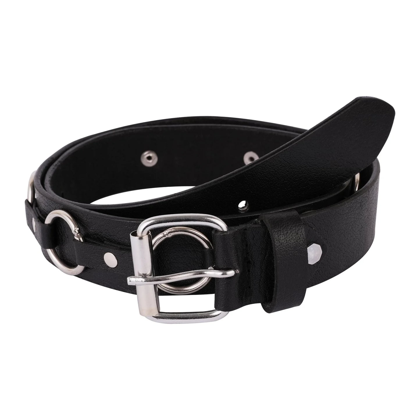 straped o - ring genuine leather belt punk rock metal style - 