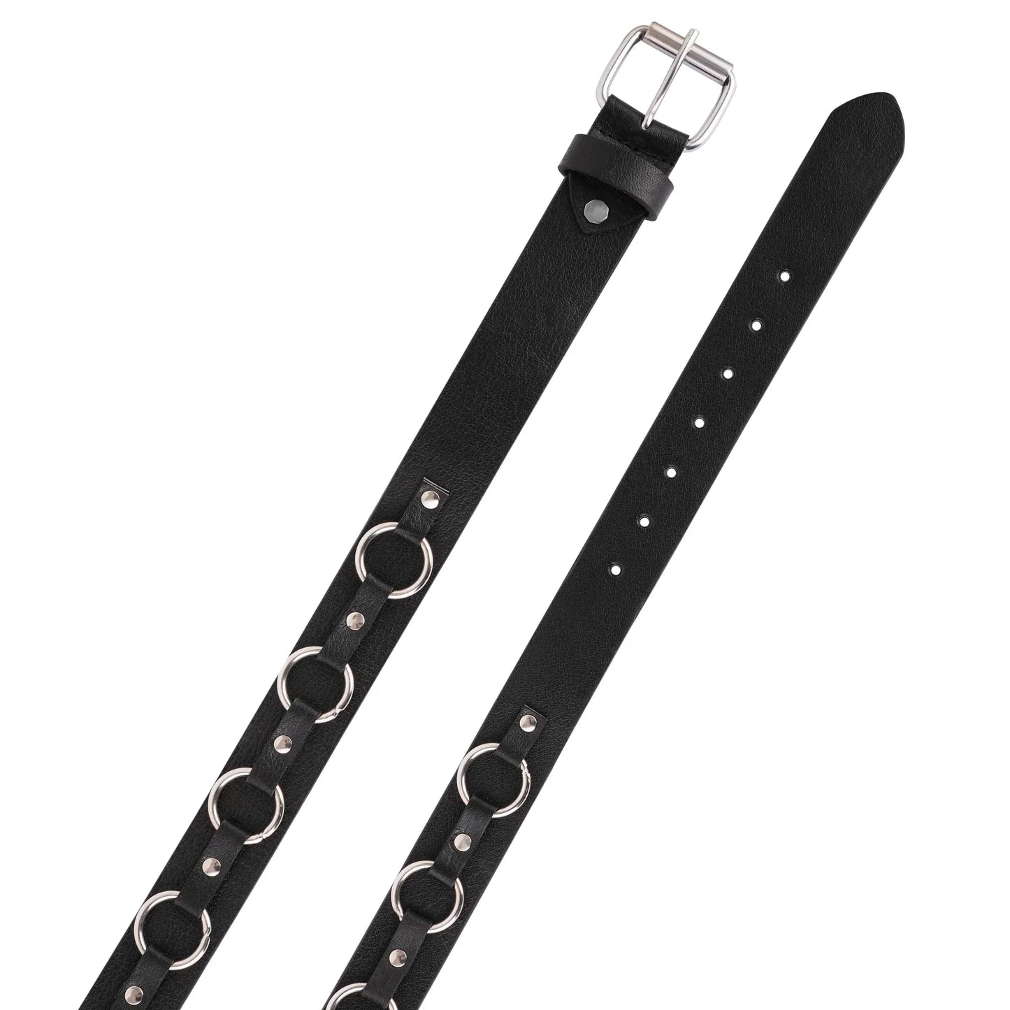 straped o - ring genuine leather belt punk rock metal style - 